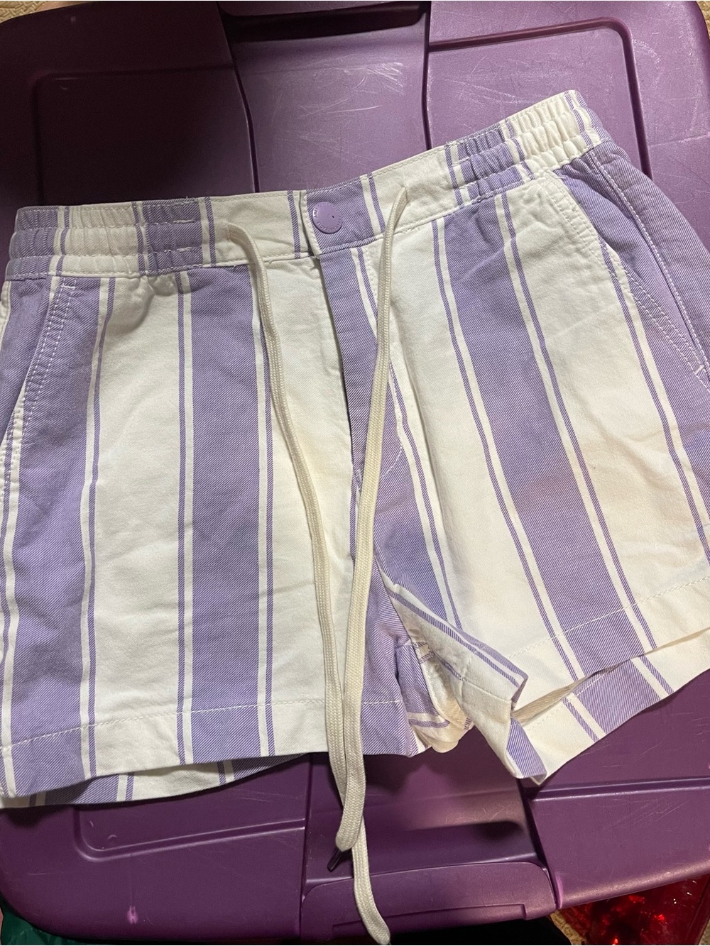 American Eagle Outfitters Lavender and White Striped Drawstring Shorts